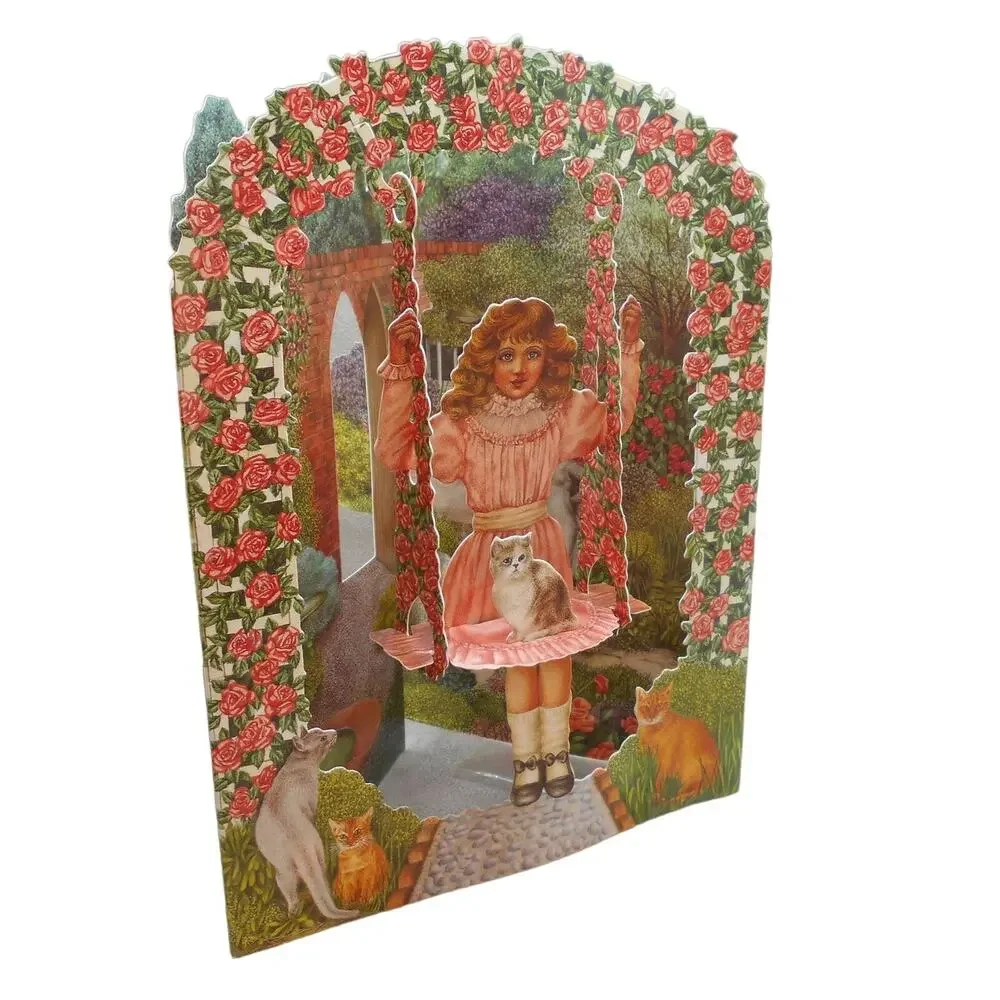 Santoro Graphics Girl with Cats Swing Card 3D 1994 SC04
